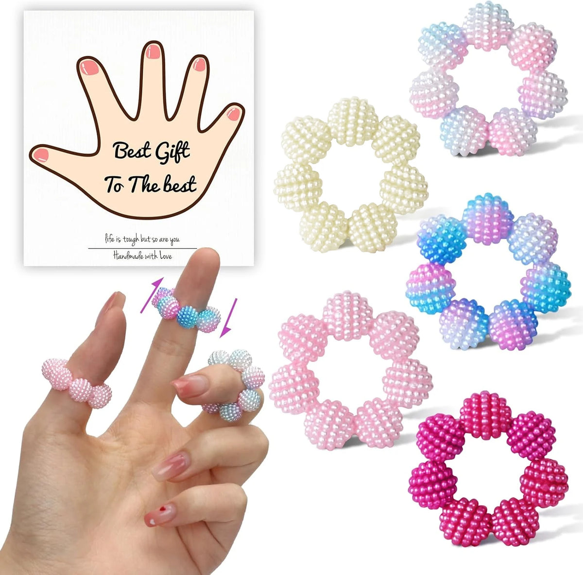 5 Pack Colored Fidget Ring Spiky Bead Sensory Finger Rings for Stress Relief Finger Anxiety Rings Calming Fidget Toys Ring Massa