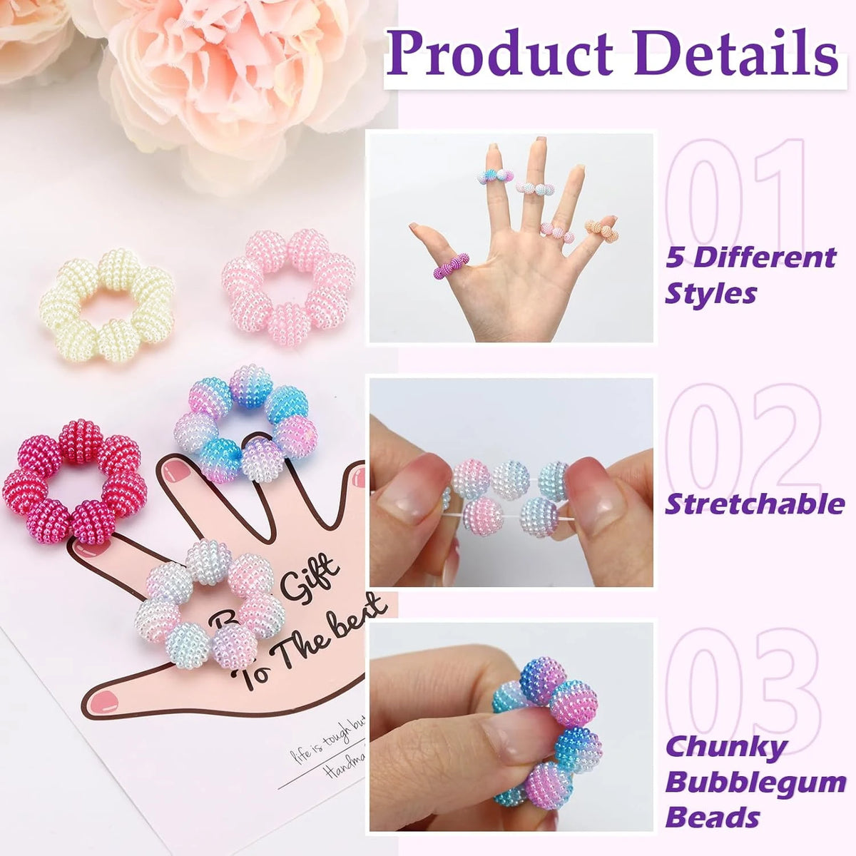 5 Pack Colored Fidget Ring Spiky Bead Sensory Finger Rings for Stress Relief Finger Anxiety Rings Calming Fidget Toys Ring Massa