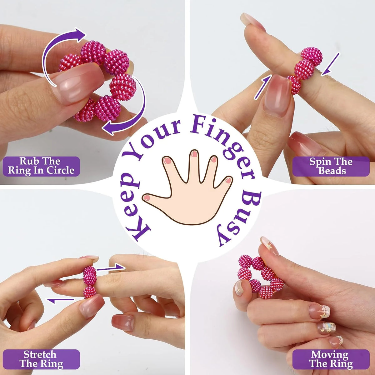 5 Pack Colored Fidget Ring Spiky Bead Sensory Finger Rings for Stress Relief Finger Anxiety Rings Calming Fidget Toys Ring Massa